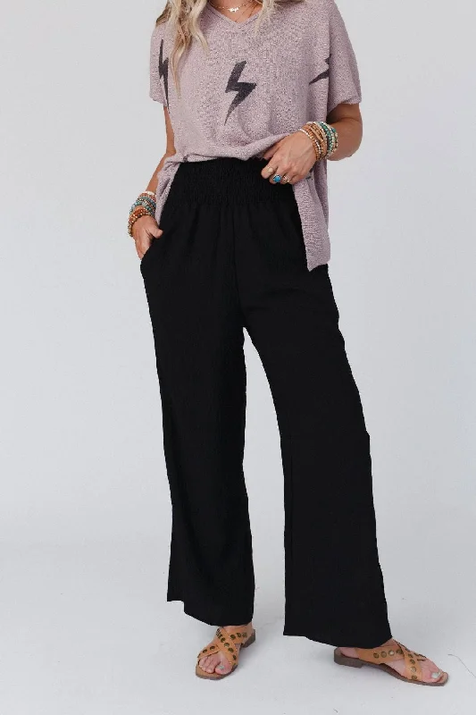 Dani Slit Wide Leg Pant - Black Formal Stretch Pants