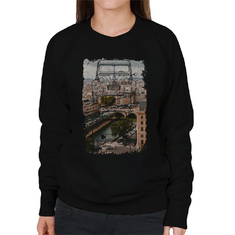 Citroën 2CV Retro Drawing Over Paris Women's Sweatshirt Hoodie with Full-Zip Functional Layering