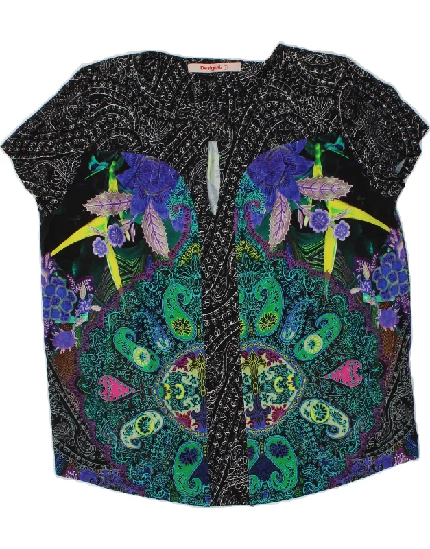 DESIGUAL Womens Blouse Top UK 16 Large Black Paisley Viscose Subtle Shimmer Blouse