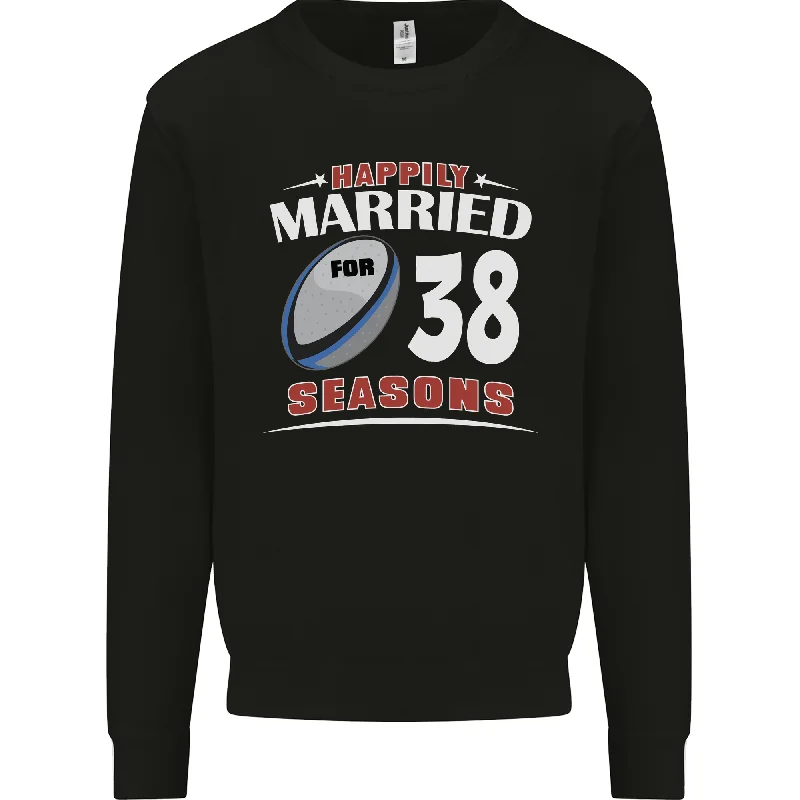 38 Year Wedding Anniversary 38th Rugby Mens Sweatshirt Jumper Hoodie with Hem Contrast Bold Stylish