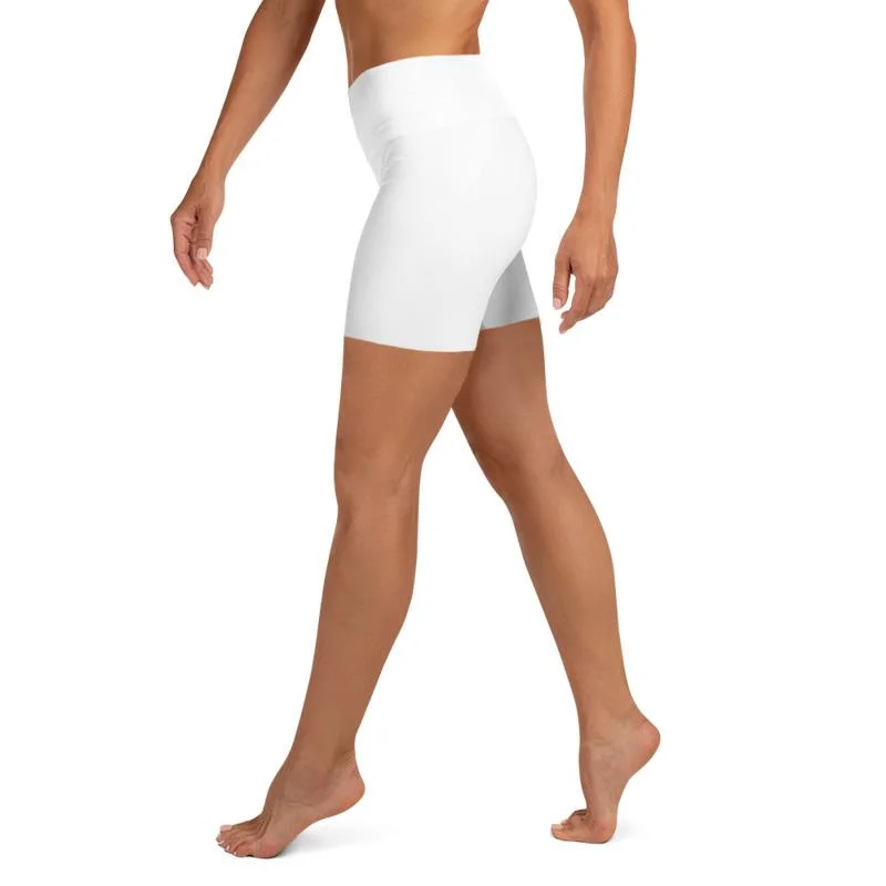 Solid White Yoga Shorts, Color Workout Gym Fitness Pants, High Waist Shorts- Made in USA Relaxed High-Waist Trousers
