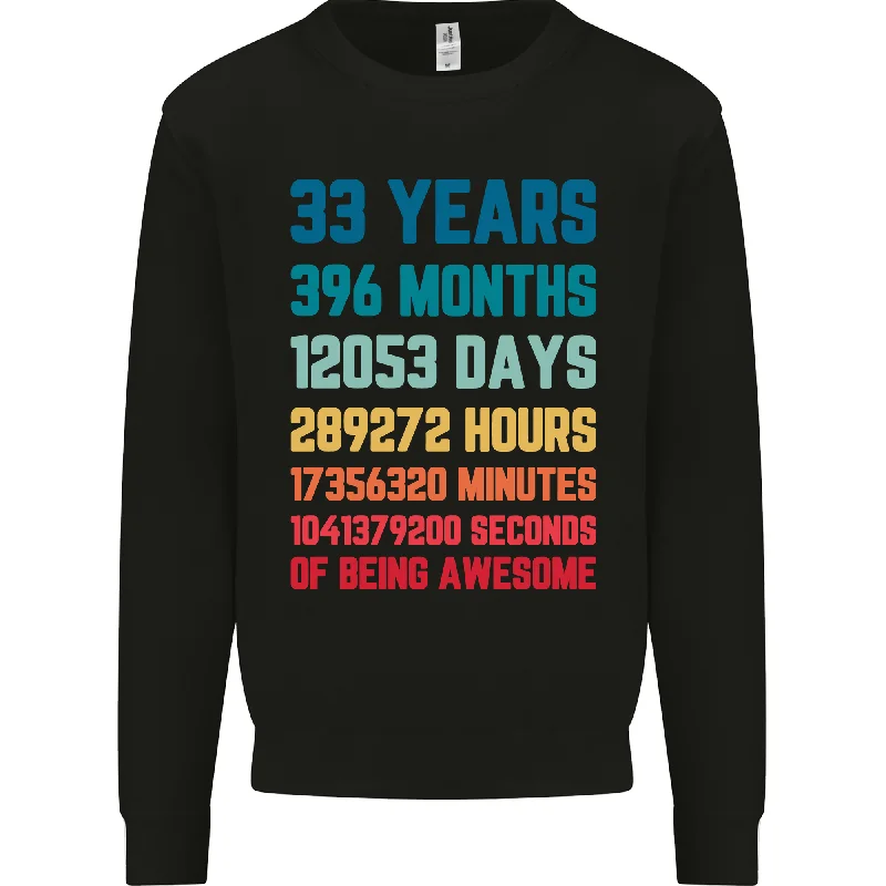 33rd Birthday 33-Year-Old Men's Sweatshirt Jumper Hoodie with Cuffed Sleeves Snug Secure