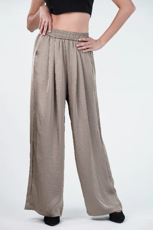Sway Wide Leg Satin Pants Comfortable Pleated Pants