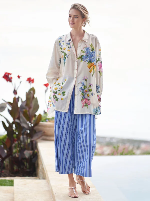 Celia Stripe Silk Cotton Wide Leg Pant Trendy Wide-Legged Trousers
