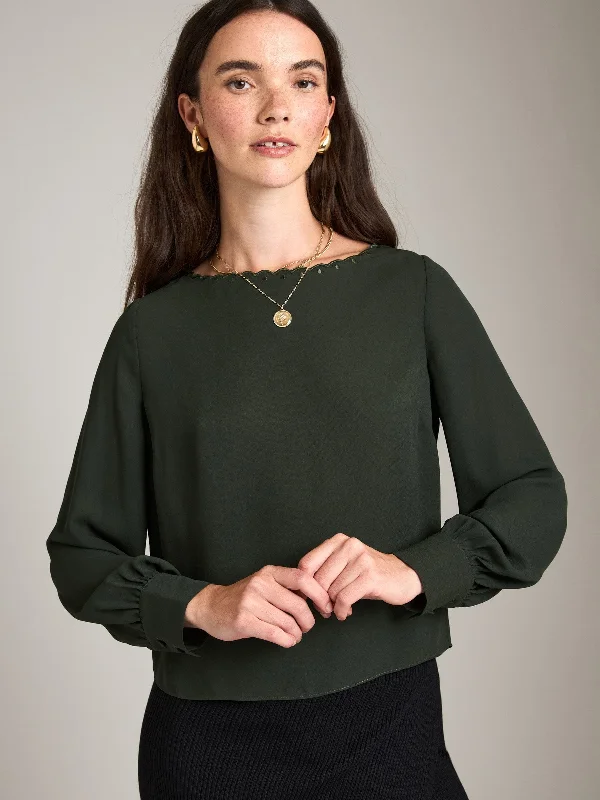 Alora Scallop Boat Neck Blouse Airy Cotton Blouse