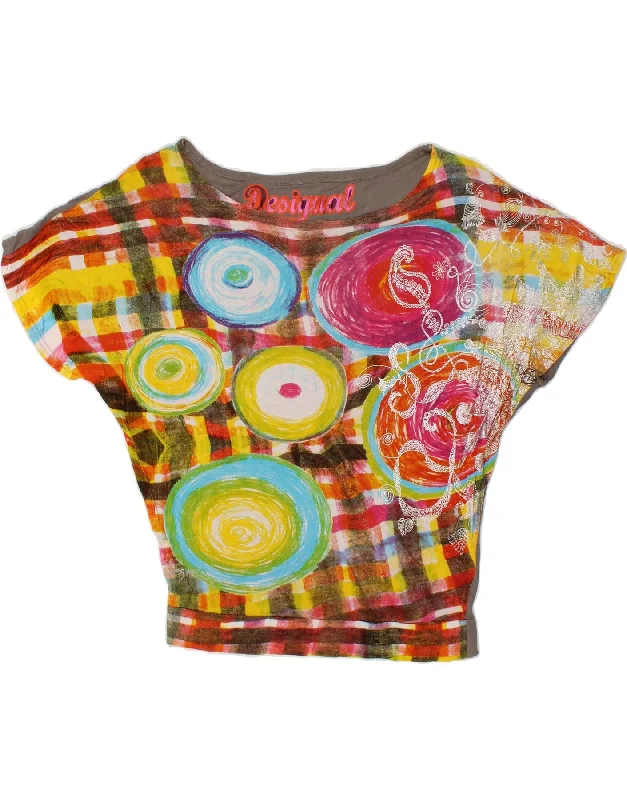 DESIGUAL Womens Oversized Batwing Blouse Top UK 10 Small Multicoloured Embroidered Cotton Blouse