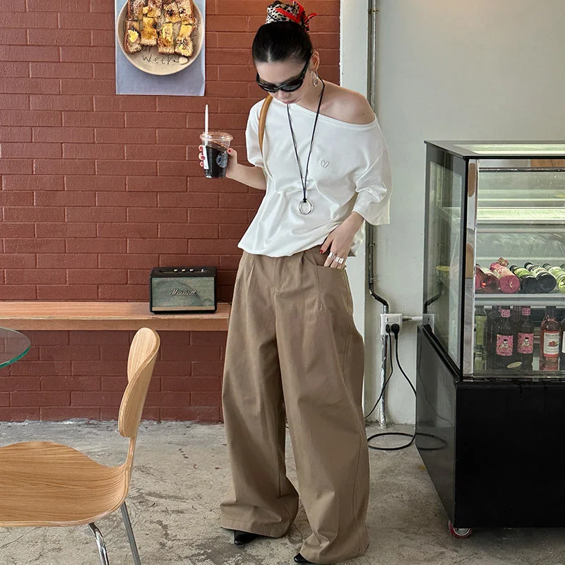 Wjczt summer outfits inspo Street Wide-Leg Workwear Straight Casual Pants Pleated Loose Slimming Mop Straight Pants K335 Casual Drawstring Pants