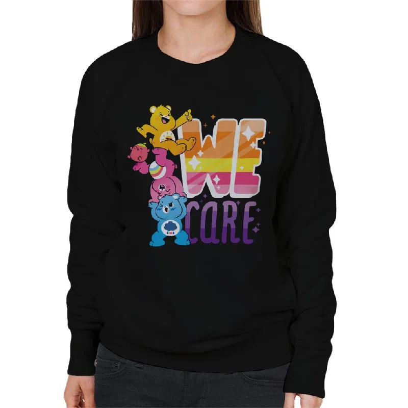 Care Bears Unlock The Magic We Care White Border Women's Sweatshirt Hoodie with Hem Applique Textured Unique