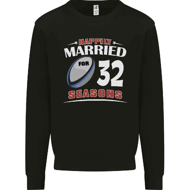 32 Year Wedding Anniversary 32nd Rugby Mens Sweatshirt Jumper Hoodie with Stripes Bold Sporty