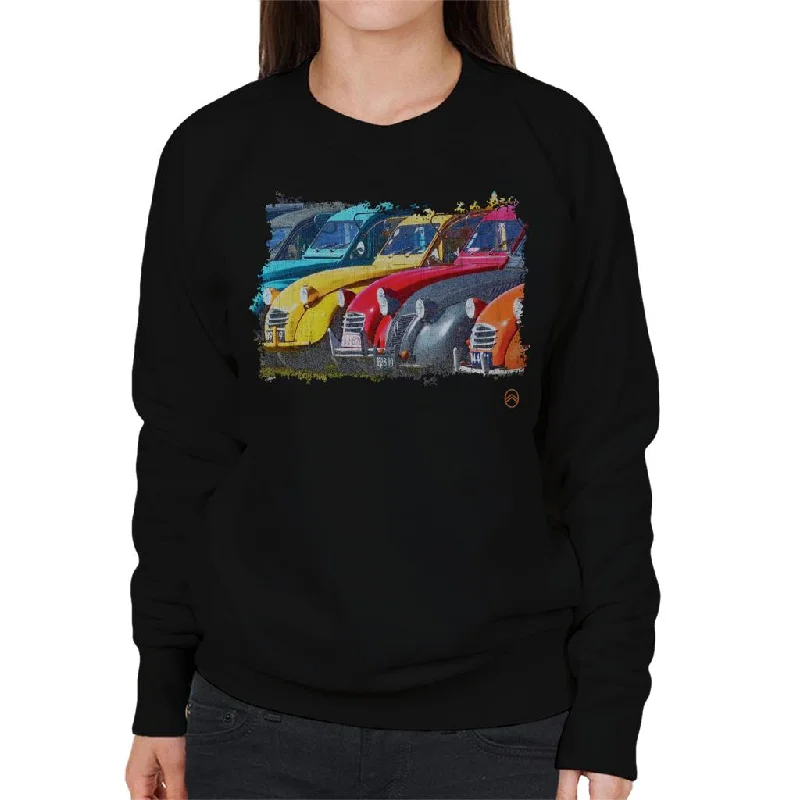 Citroën 2CV In A Line Retro Photo Women's Sweatshirt Hoodie with Toggle Buttons Decorative Unique