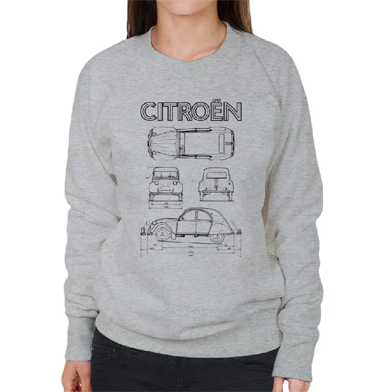 Citroën 2CV Black Diagram Views Women's Sweatshirt Hoodie with Gradient Ombre Colorful