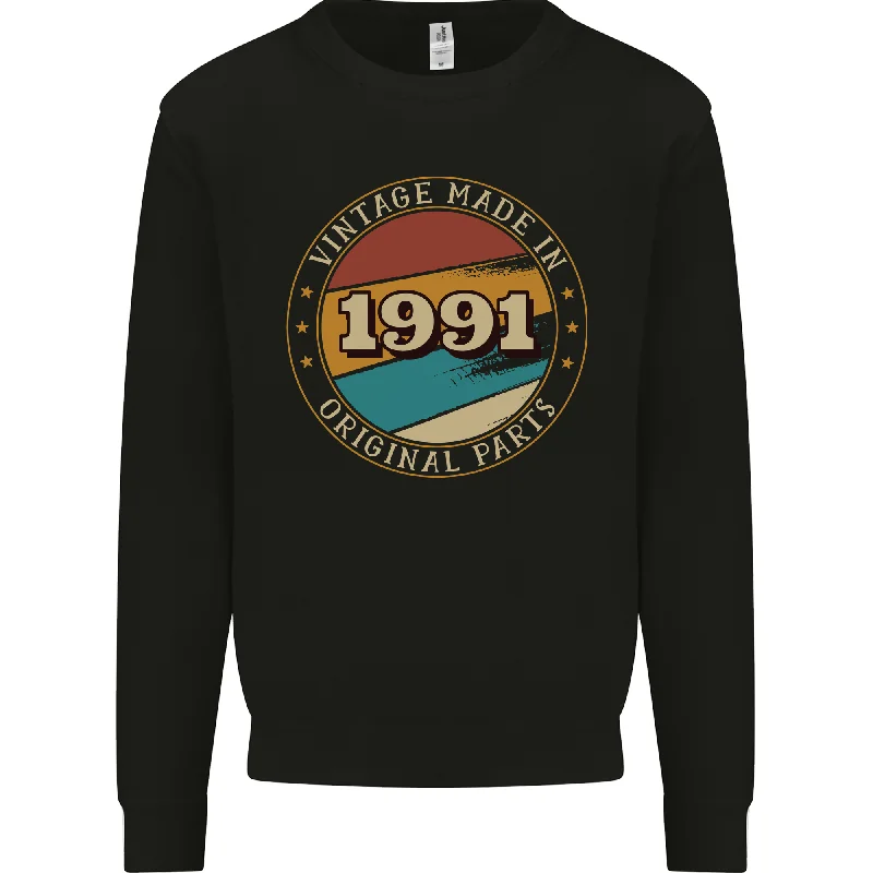 33rd Birthday  Vintage Made In 1991 Mens Sweatshirt Jumper Hoodie with Color Block Contrast Stylish