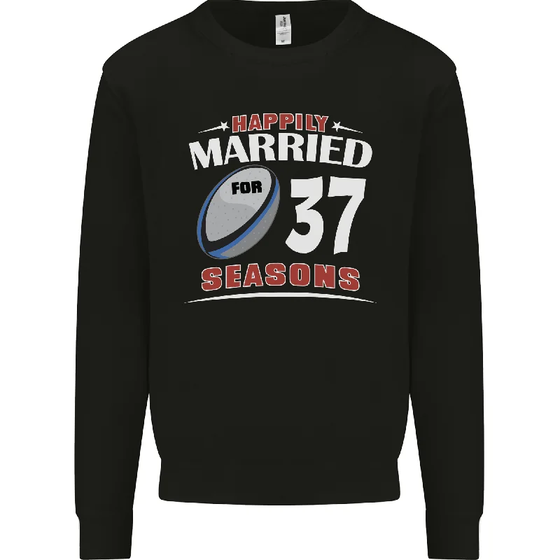 37 Year Wedding Anniversary 37th Rugby Mens Sweatshirt Jumper Hoodie with Pocket Utility Practical