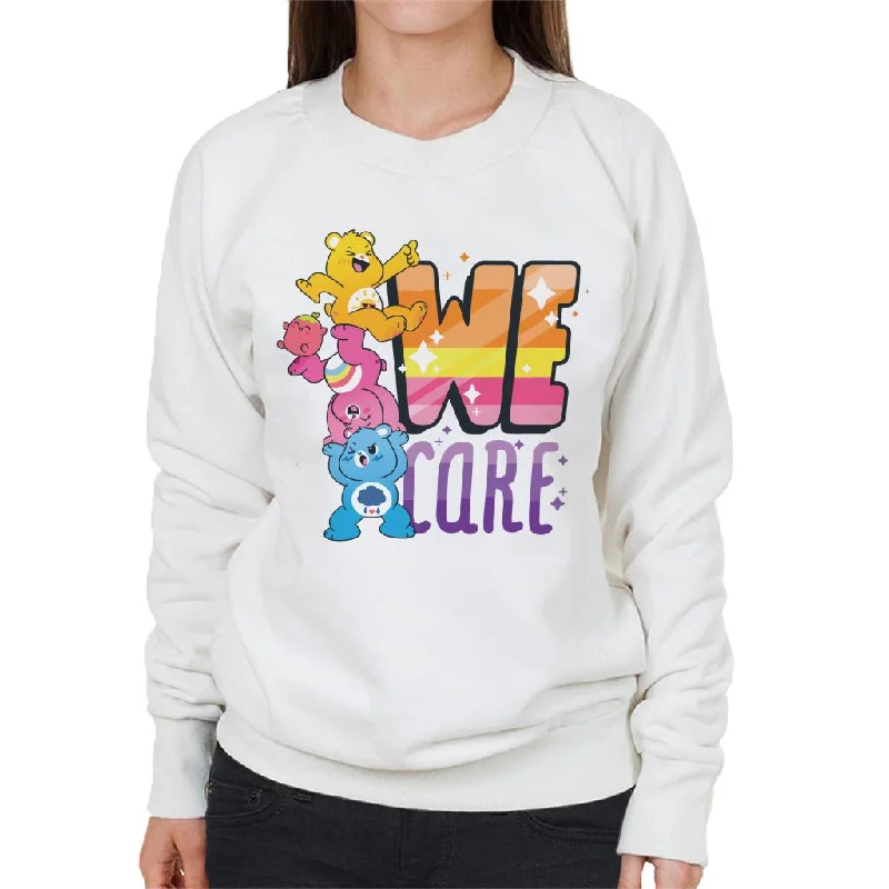 Care Bears Unlock The Magic We Care Women's Sweatshirt Hoodie with Hem Raw Edge Edgy Unfinished