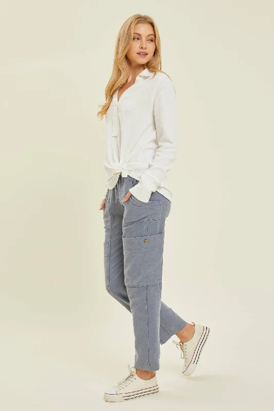 MINERAL WASHED WESTERN CARGO PANTS: DENIM BLUE Relaxed Fit Trousers