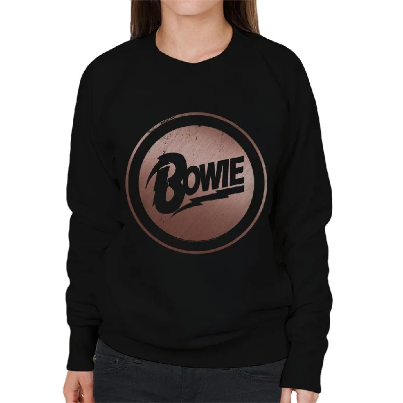 David Bowie Rose Gold Badge Women's Sweatshirt Hoodie with High-Low Hem Asymmetrical Trendy