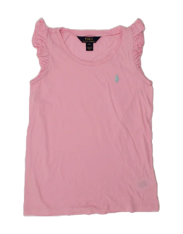 POLO RALPH LAUREN Girls Sleeveless Blouse Top 12-13 Years Large Pink Wrap Front Blouse