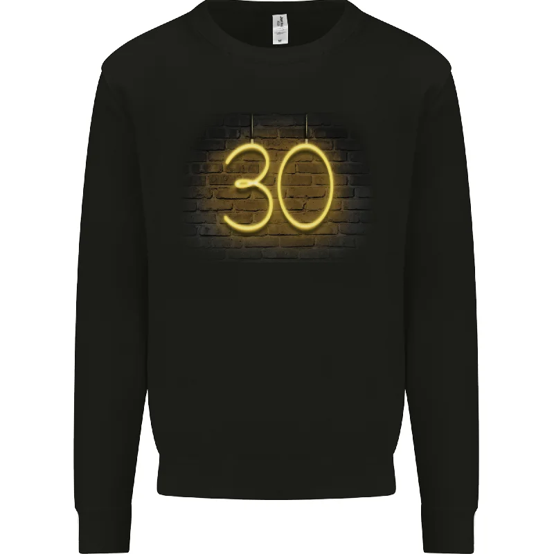 30th Birthday Neon Lights 30 Year Old Mens Sweatshirt Jumper Hoodie with Hem Contrast Bold Stylish