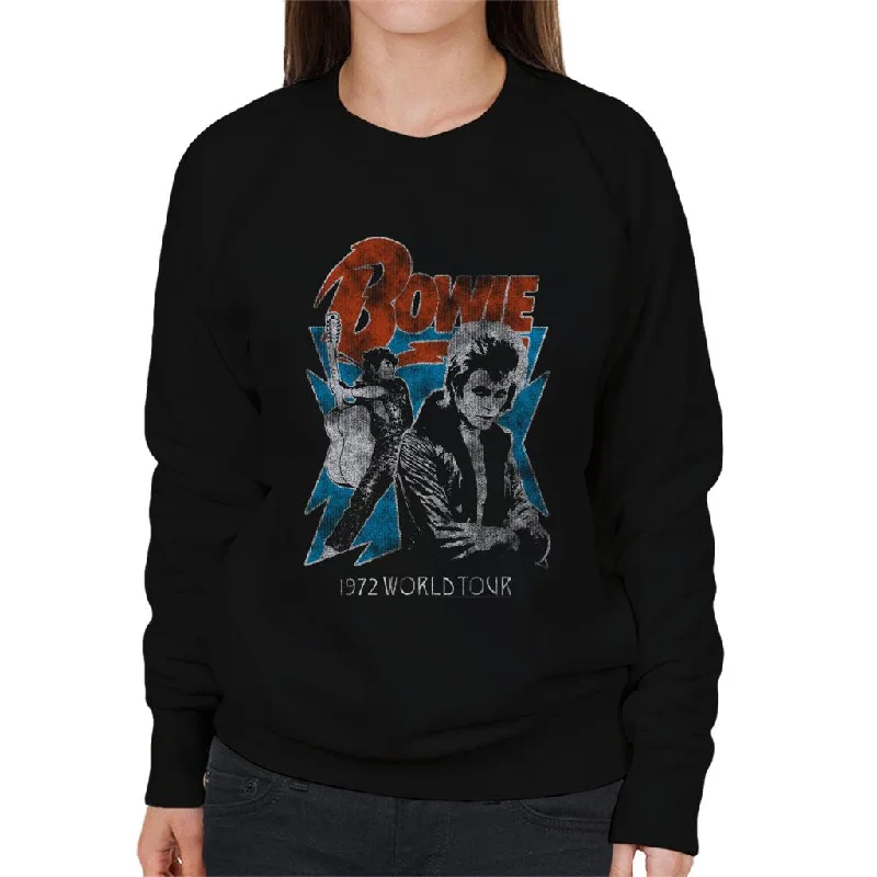 David Bowie 1972 World Tour Women's Sweatshirt Hoodie with Raglan Sleeves Sporty Comfortable