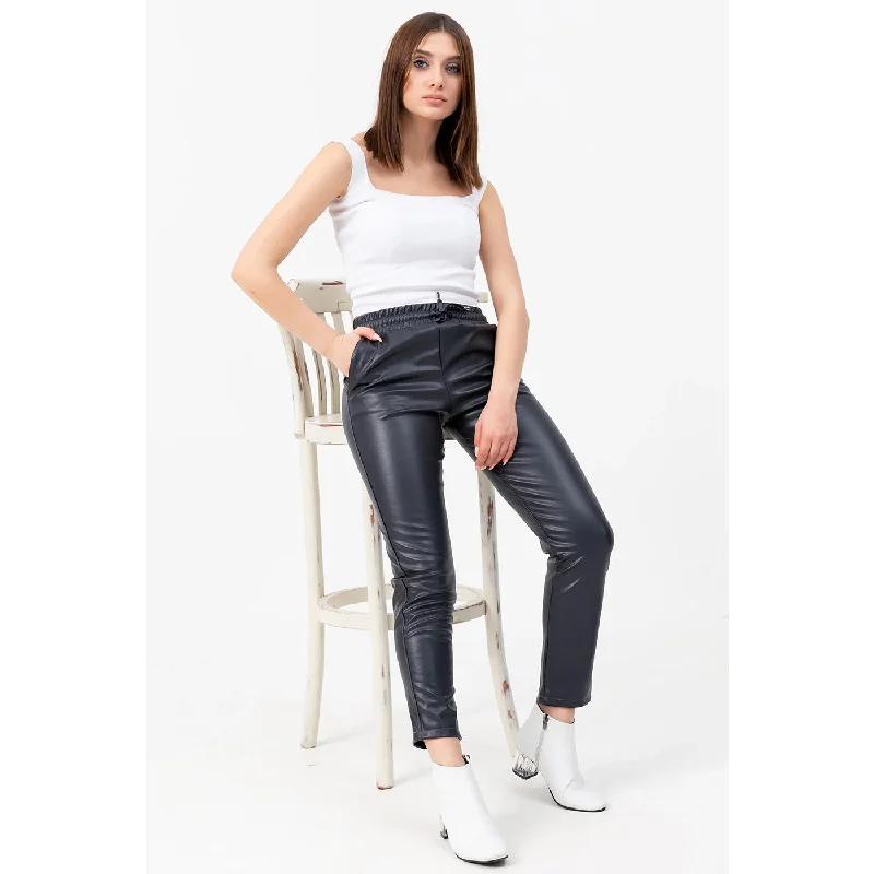 Faux Leather Grey Pants Chic Black Leggings