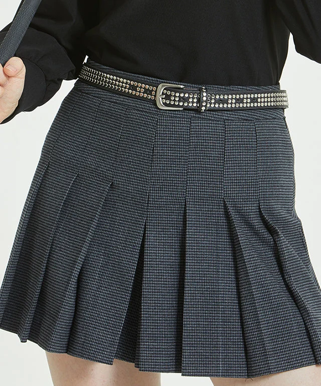 Check Pleated Wide Short Pants - Dark grey Fashionable Tapered Leg Pants