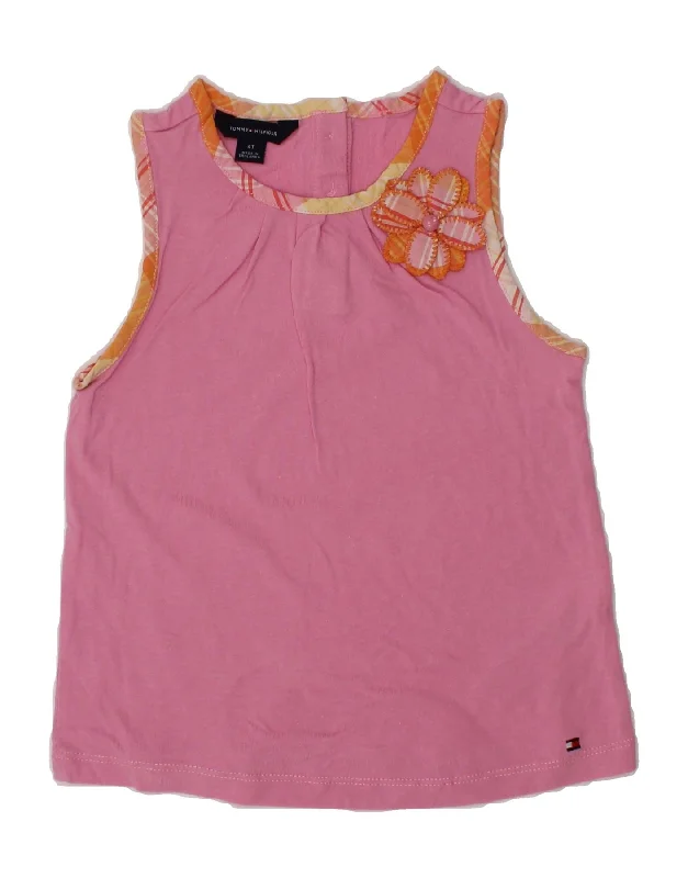 TOMMY HILFIGER Girls Sleeveless Blouse Top 3-4 Years Pink Cotton Classic Striped Blouse