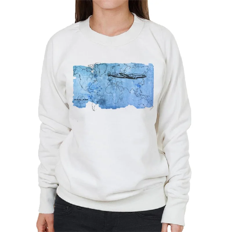 Pan Am World Map Women's Sweatshirt Hoodie with Turtle Neck Cozy Winter