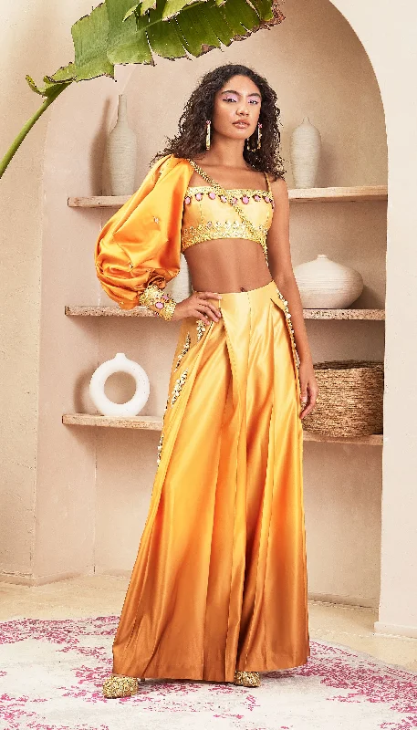 Summer - Gold Ombre Pant with Bustier & Solo Sleeve Elegant Wool Trousers
