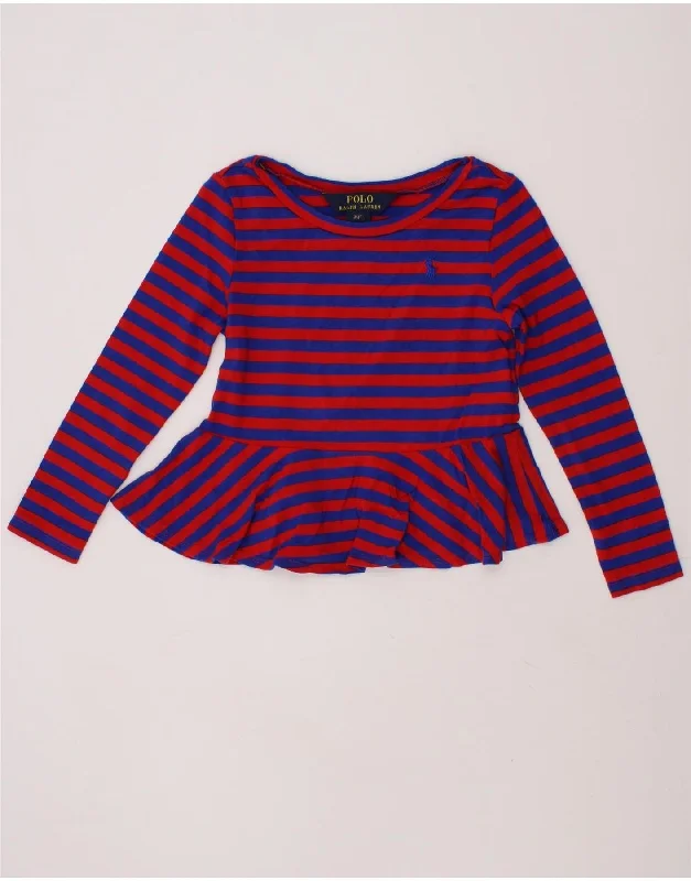 POLO RALPH LAUREN Girls Blouse Top 2-3 Years Red Striped Cotton Loose Oversized Blouse