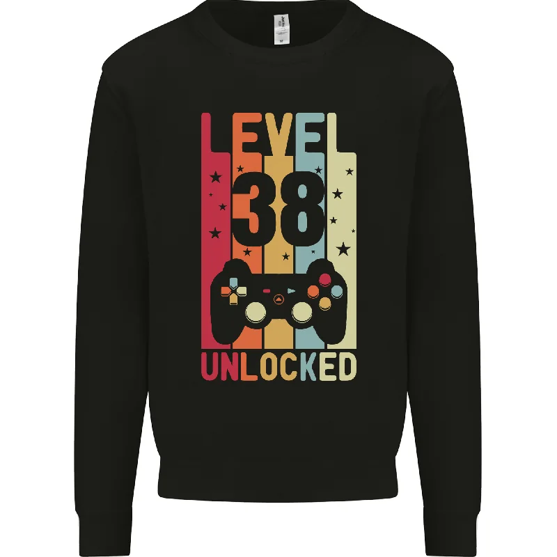 38th Birthday Level Up Gaming 38 Year Old Mens Sweatshirt Jumper Hoodie with Illustration Artistic Creative