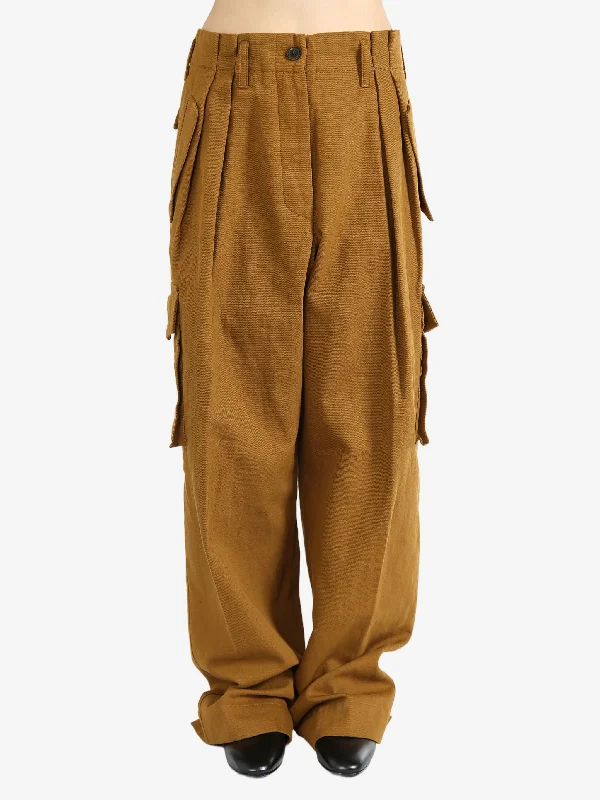DRIES VAN NOTEN - Women Polkam Washed Cotton Pants Relaxed High-Waist Trousers