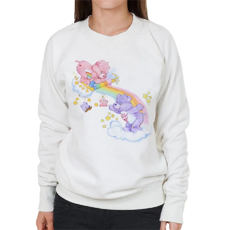 Care Bears Cheer Bear And Share Bear Unrolling A Rainbow Women's Sweatshirt Cotton Hoodie Fleece Lining Warmth