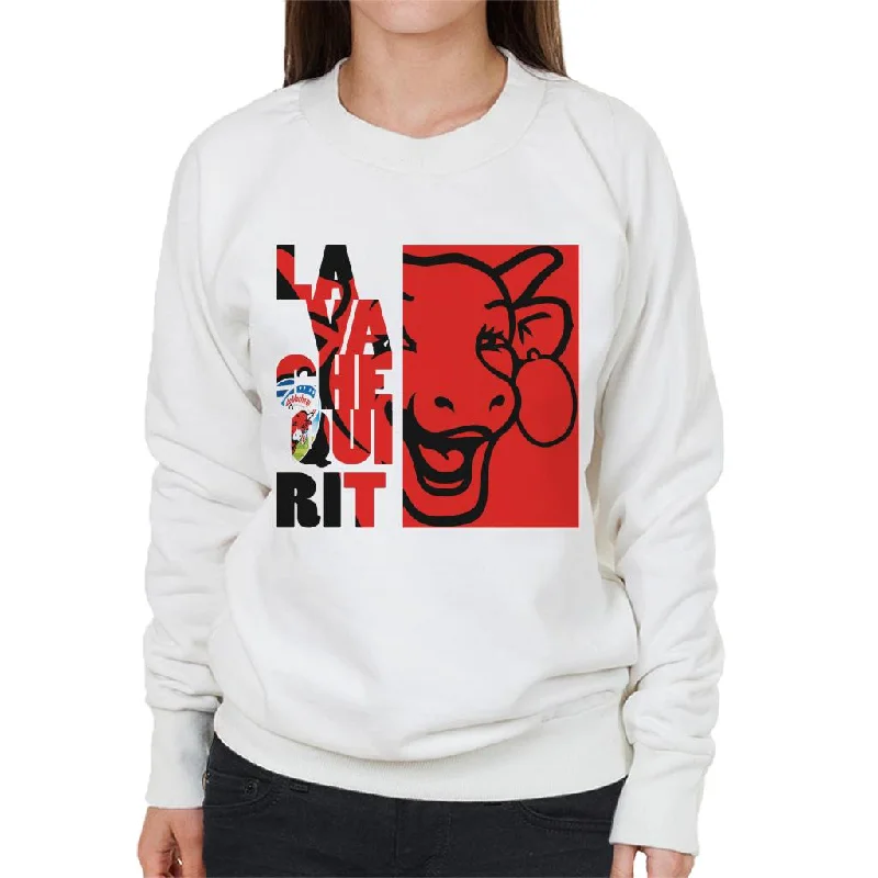 The Laughing Cow Red Montage Women's Sweatshirt Hoodie with Hem Applique Textured Unique