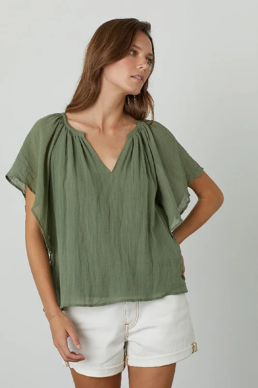 ASHLYN COTTON GAUZE BLOUSE Satin Long Blouse