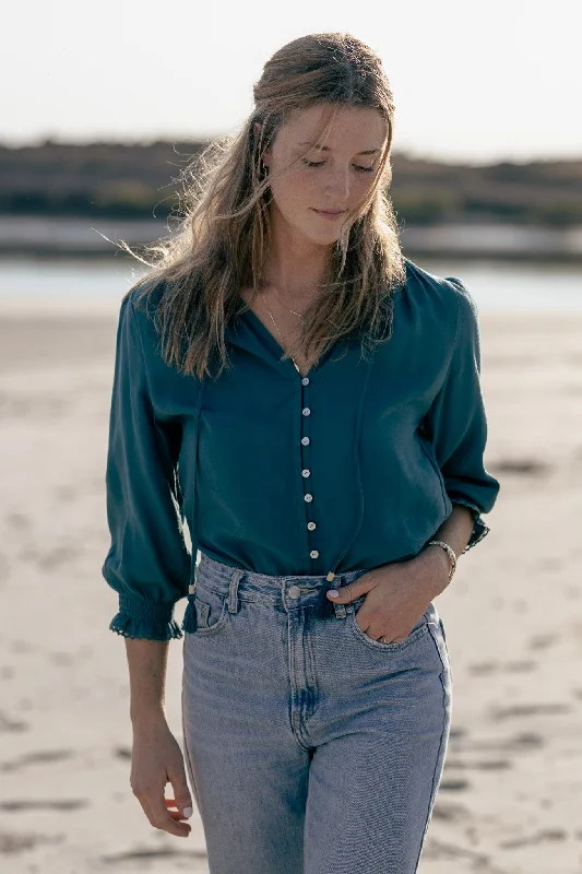 Sienna Peasant Blouse - teal Frilled Cuff Blouse