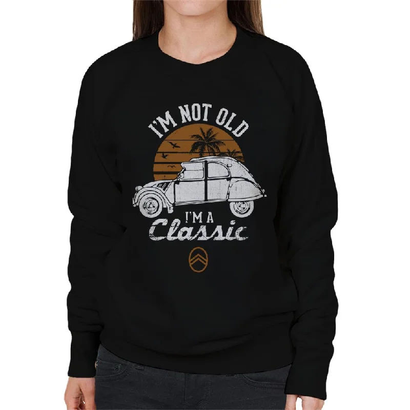 Citroën 2CV White I'm Not Old Classic Sunset Women's Sweatshirt Hoodie with Cropped Fit Short Trendy