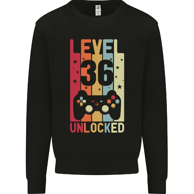 36th Birthday Level 36 Gaming Sweatshirt for Men - Video Game Theme Gift Hoodie with Batwing Sleeves Loose Dramatic