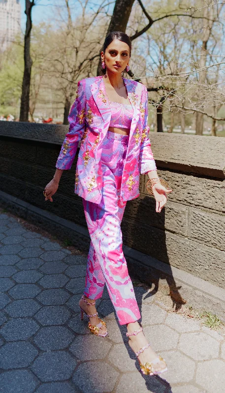 LIVING CORAL- Lilac and Hot pink sequin printed pant suit set High-Waist Jogger Pants