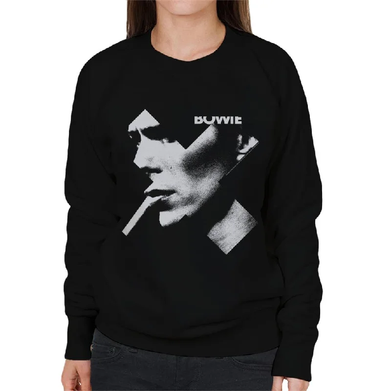 David Bowie Cross Smoke Women's Sweatshirt Hoodie with Hem Embroidery Detailed Premium