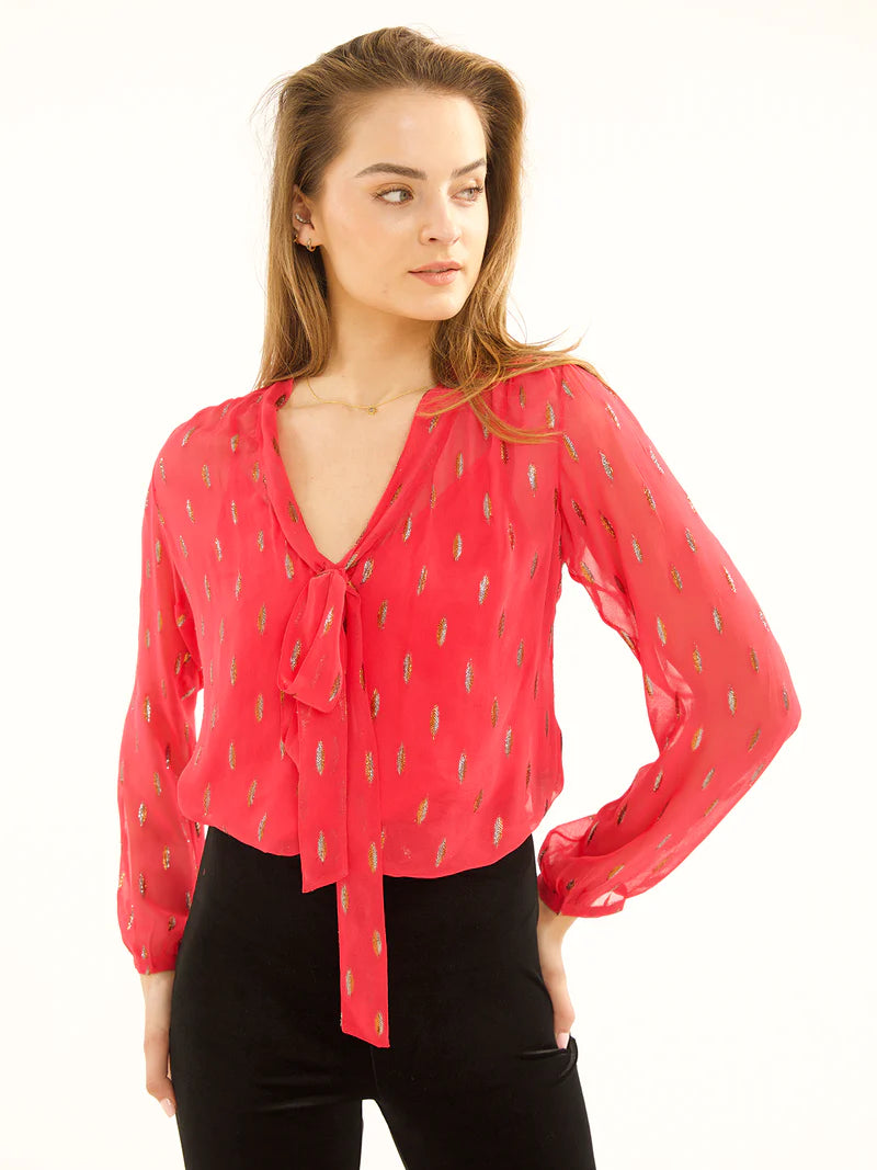 Stardust Candy Blouse-Raspberry Confetti Playful Puff Blouse