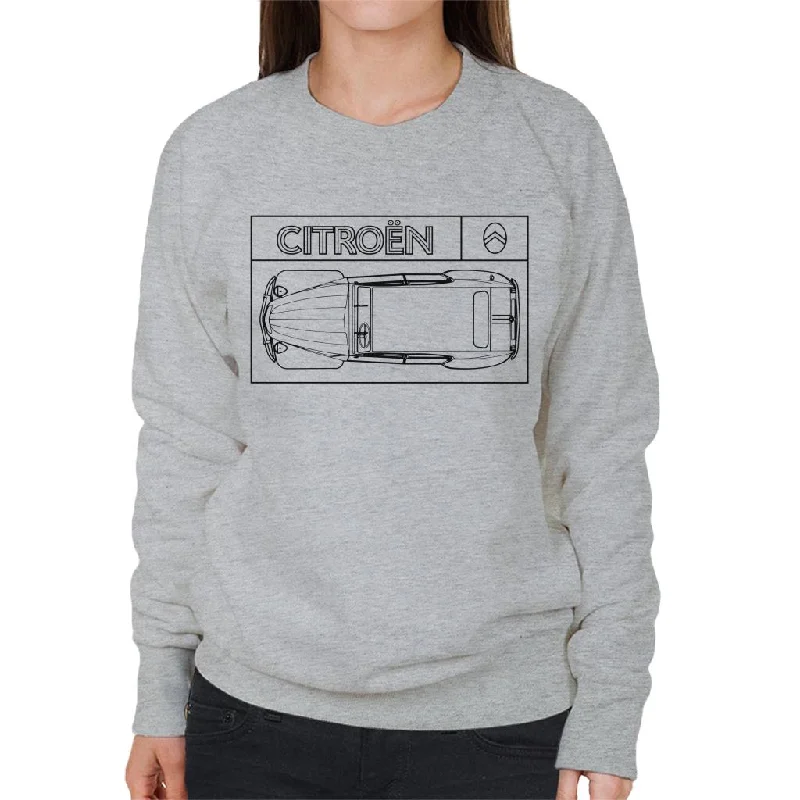 Citroën 2CV Black Diagram Top View Women's Sweatshirt Hoodie with Raglan Sleeves Sporty Comfortable