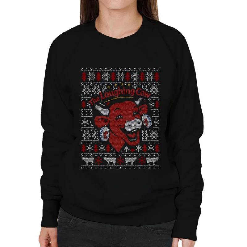 The Laughing Cow Christmas Contemporary Logo Women's Sweatshirt Hoodie with Half-Zip Sporty Casual