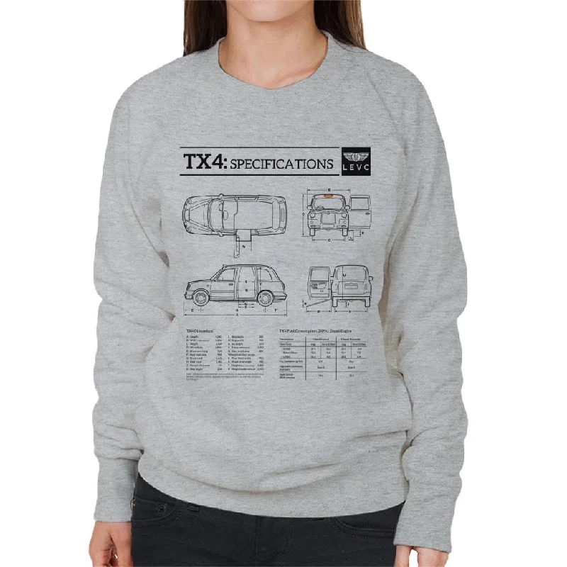 London Taxi Company TX4 Specifications Blueprint Women's Sweatshirt Hoodie with Rolled Sleeves Casual Relaxed