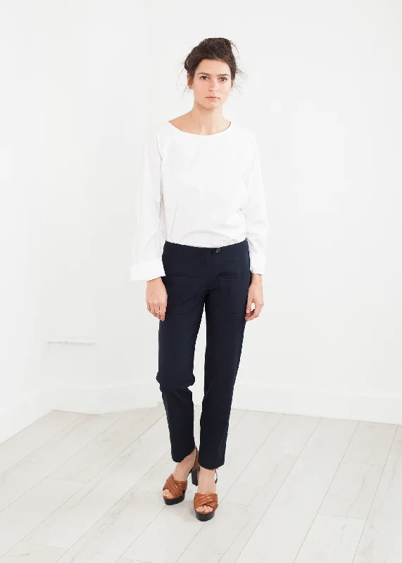 Patch Pocket Pant in Navy Formal Wide-Leg Pants