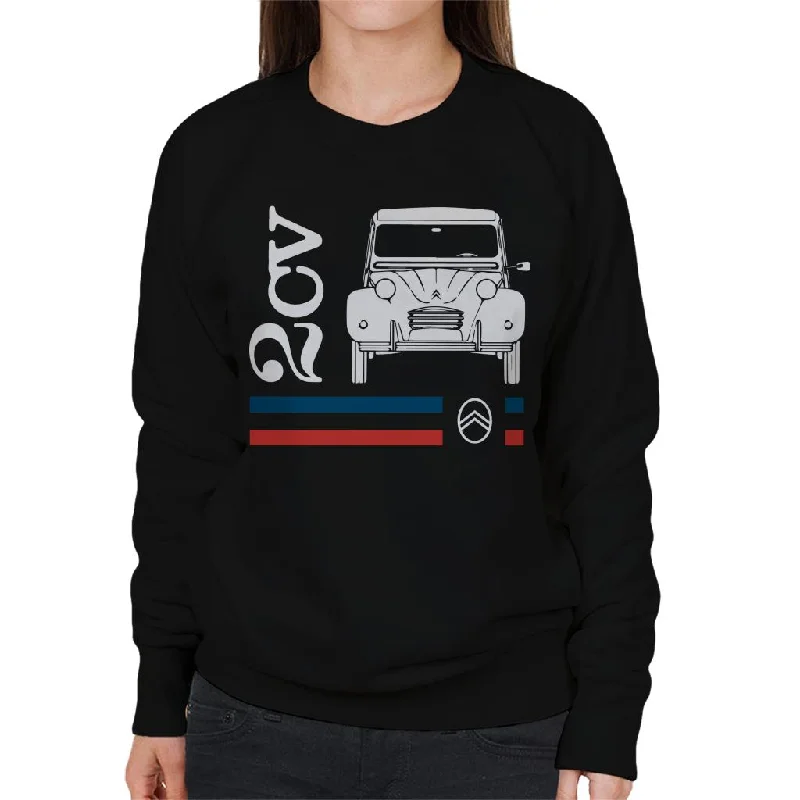 Citroën White 2CV Racing Stripes Women's Sweatshirt Hoodie with Hem Applique Textured Unique