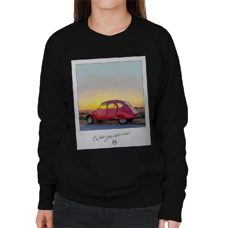 Citroën 2CV Wish You Were Here Photo Women's Sweatshirt Hoodie with Exposed Zipper Edgy Industrial