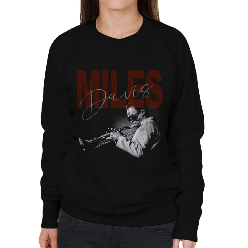 Miles Davis Playing Trumpet Women's Sweatshirt Hoodie with Distressed Vintage Worn