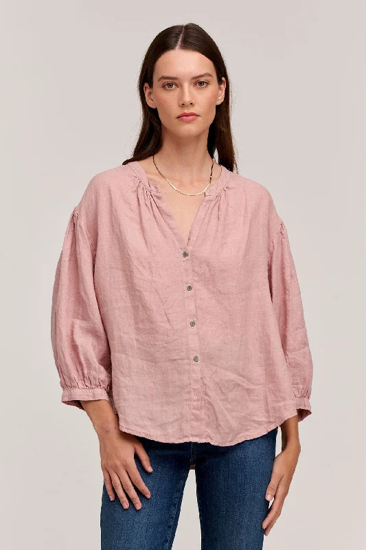 MATEA LINEN BUTTON UP BLOUSE Chic Wrap Blouse