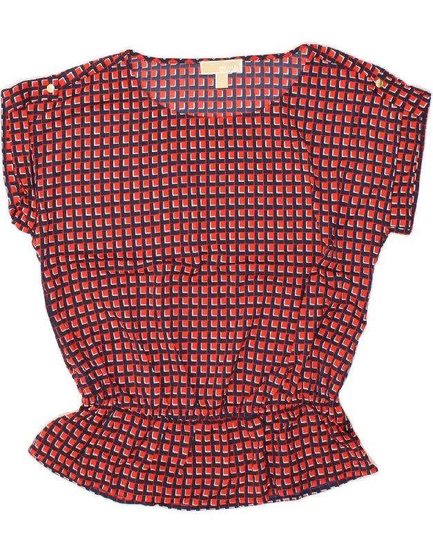 MICHAEL KORS Womens Blouse Top UK 16 Large Red Geometric Polyester Playful Puff Blouse