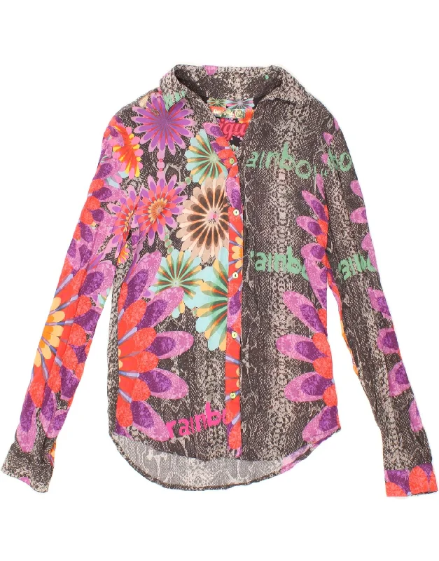 DESIGUAL Womens Shirt Blouse UK 14 Medium Multicoloured Floral Viscose Versatile Layering Blouse